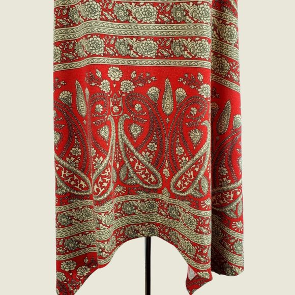 Asymmetrical Boho Top Red-Light Green Bandana Paisely Pattern 2XL - Picture 3 of 11